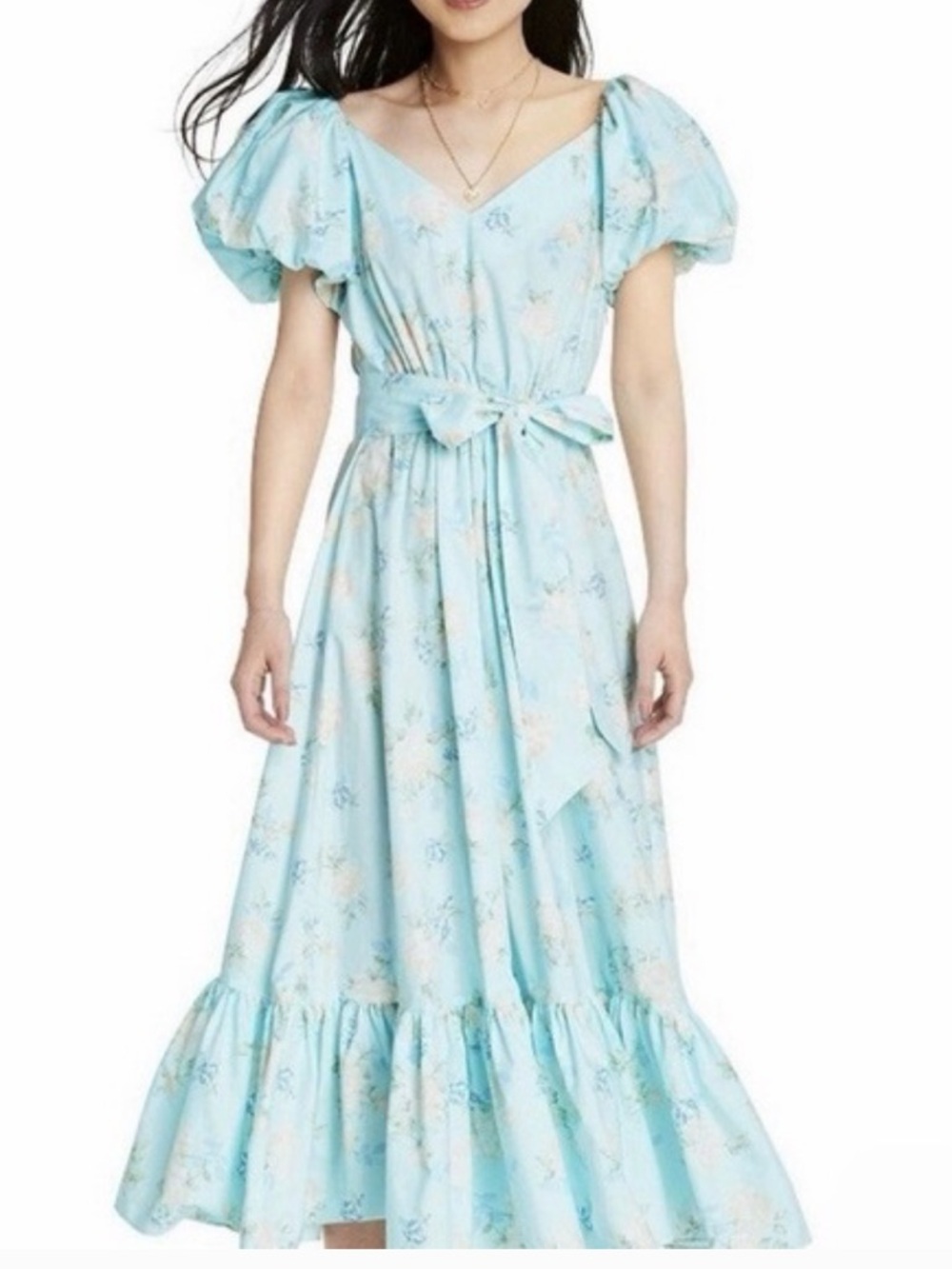 LoveShackFancy Light Blue Floral Maxi Dress